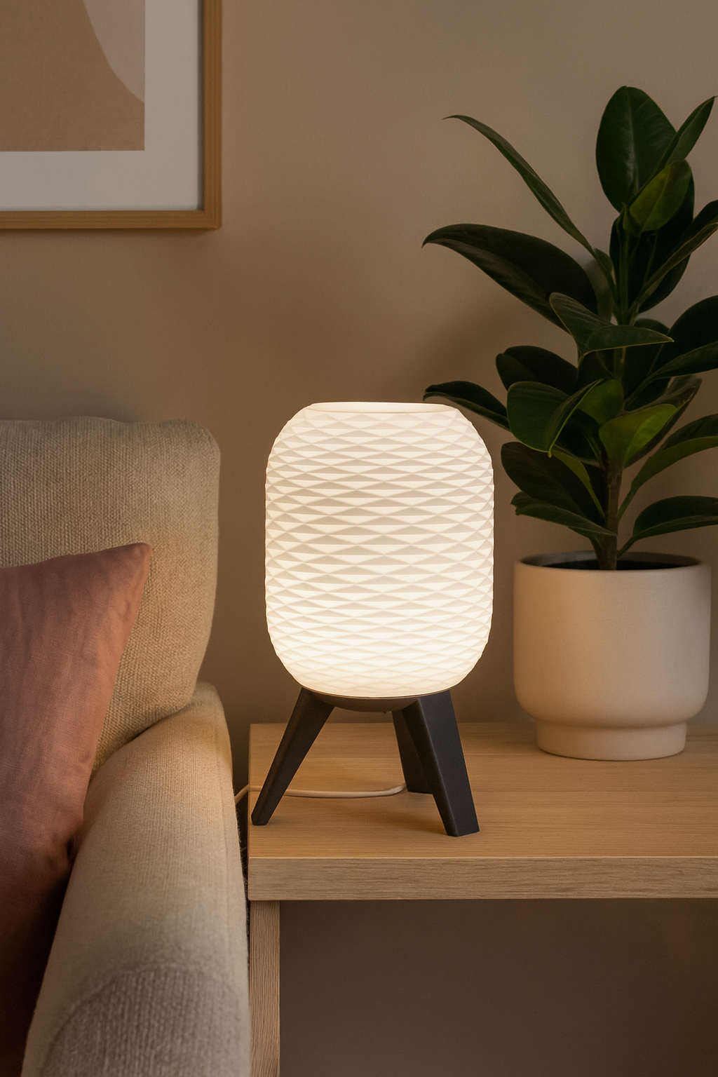 Design Tafellamp 'Switch' met Geometrisch Patroon en Zwart Onderstel – Moderne Sfeerverlichting