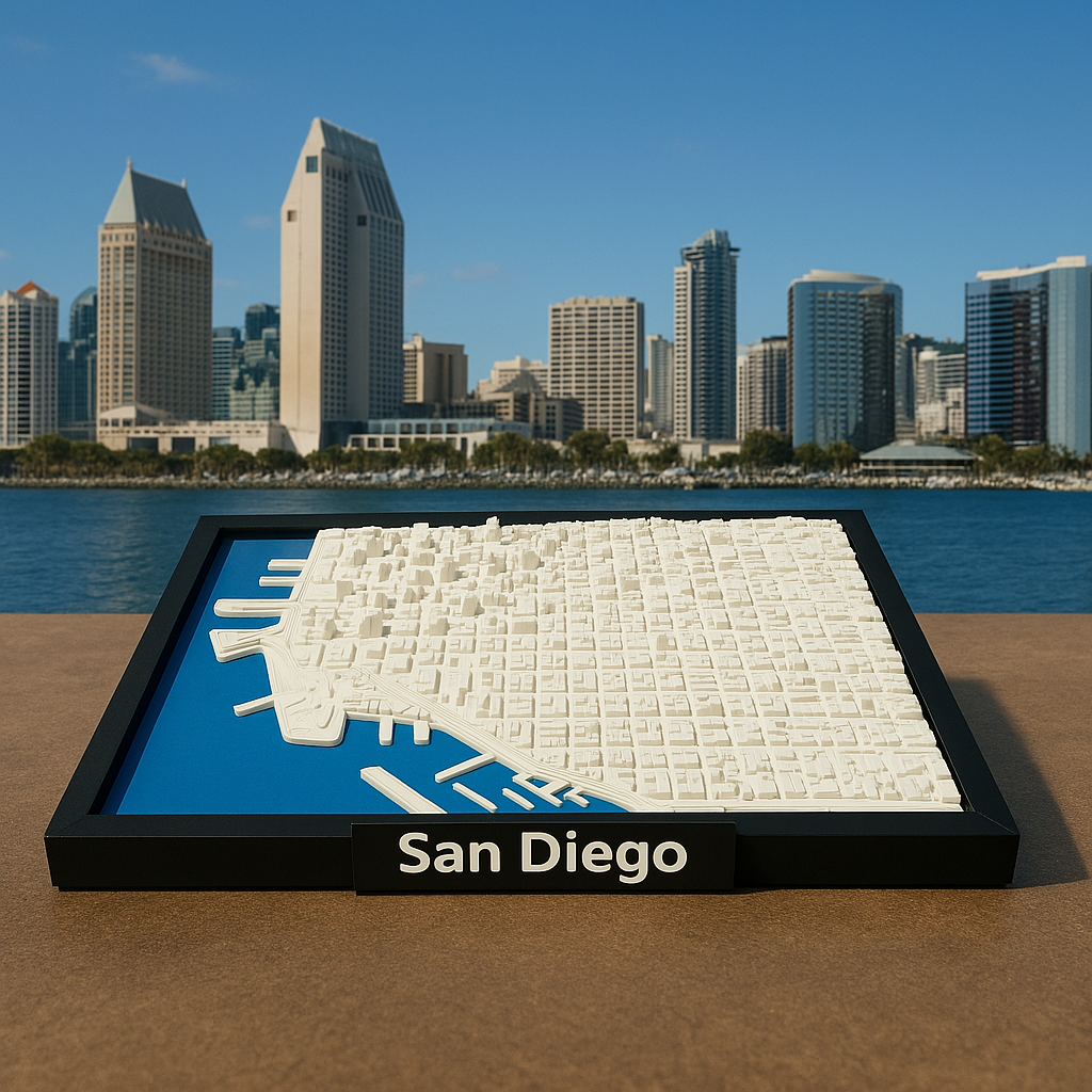 3D Geprinte Miniatuur van San Diego – Gedetailleerde Stadskaart en Skyline - Premium Quality
