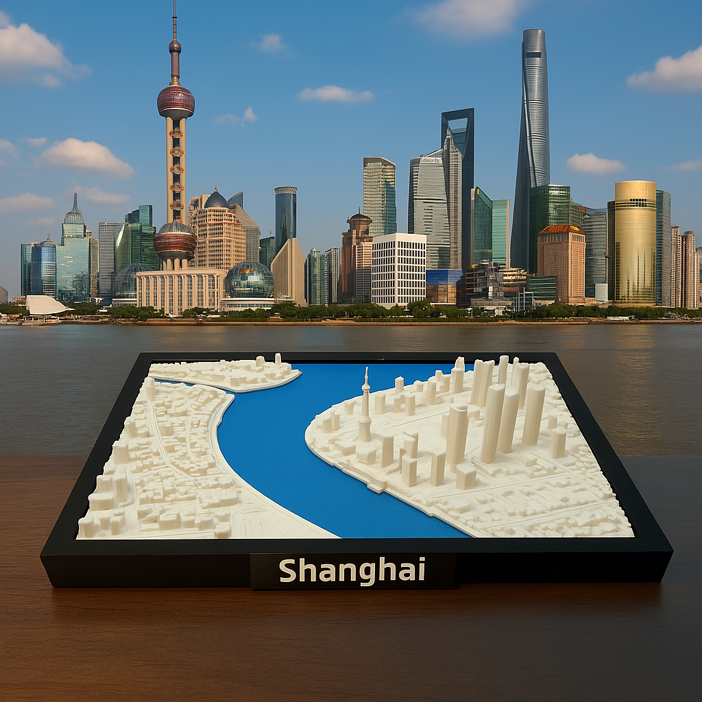 3D Geprinte Miniatuur van Shanghai – Gedetailleerde Skyline en Stadskaart - Premium Quality