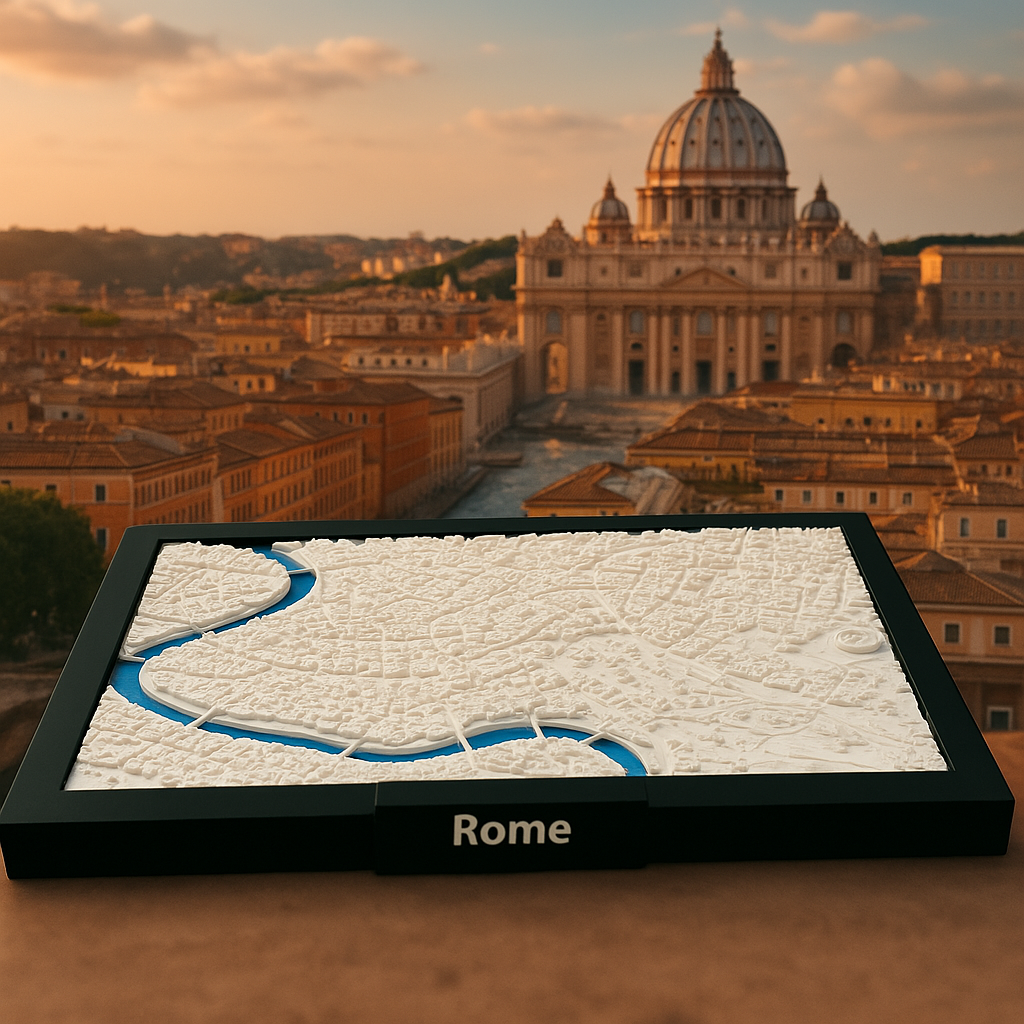 3D Geprinte Miniatuur van Rome – Gedetailleerde Stadskaart en Historische Architectuur - Premium Quality