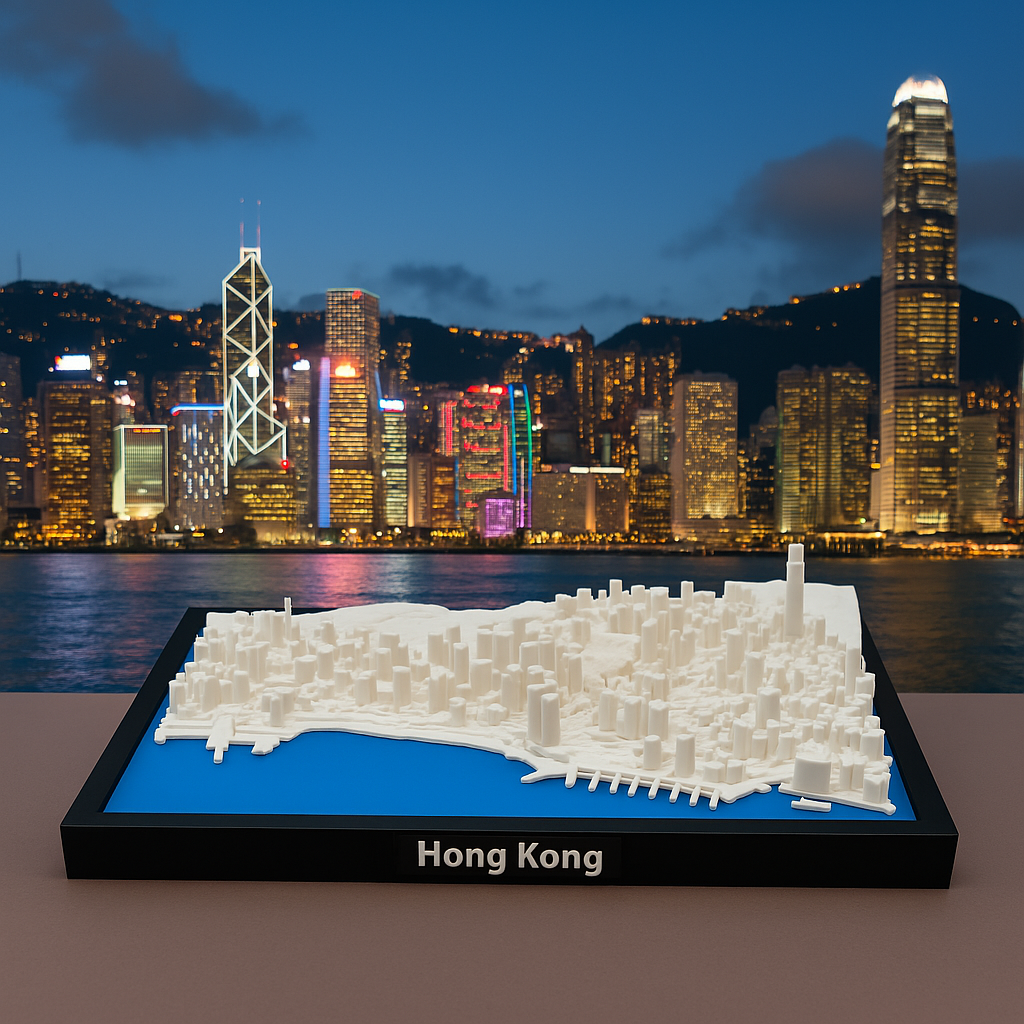 3D Geprinte Miniatuur van Hong Kong – Gedetailleerde Stadskaart en Skyline -Premium Quality