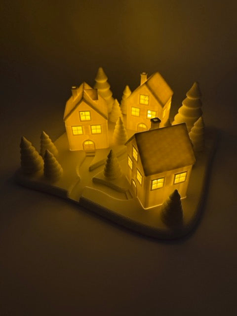 Sfeervol Kerst Dorpje met LED Verlichting – Witte Kerstdecoratie voor een Warm Winterhuis