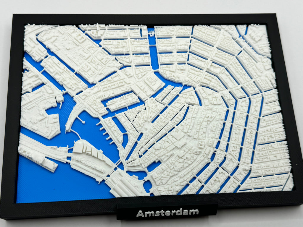 3D Geprinte Miniatuur van Amsterdam – Gedetailleerde Stadskaart en Grachtengordel - Premium Quality