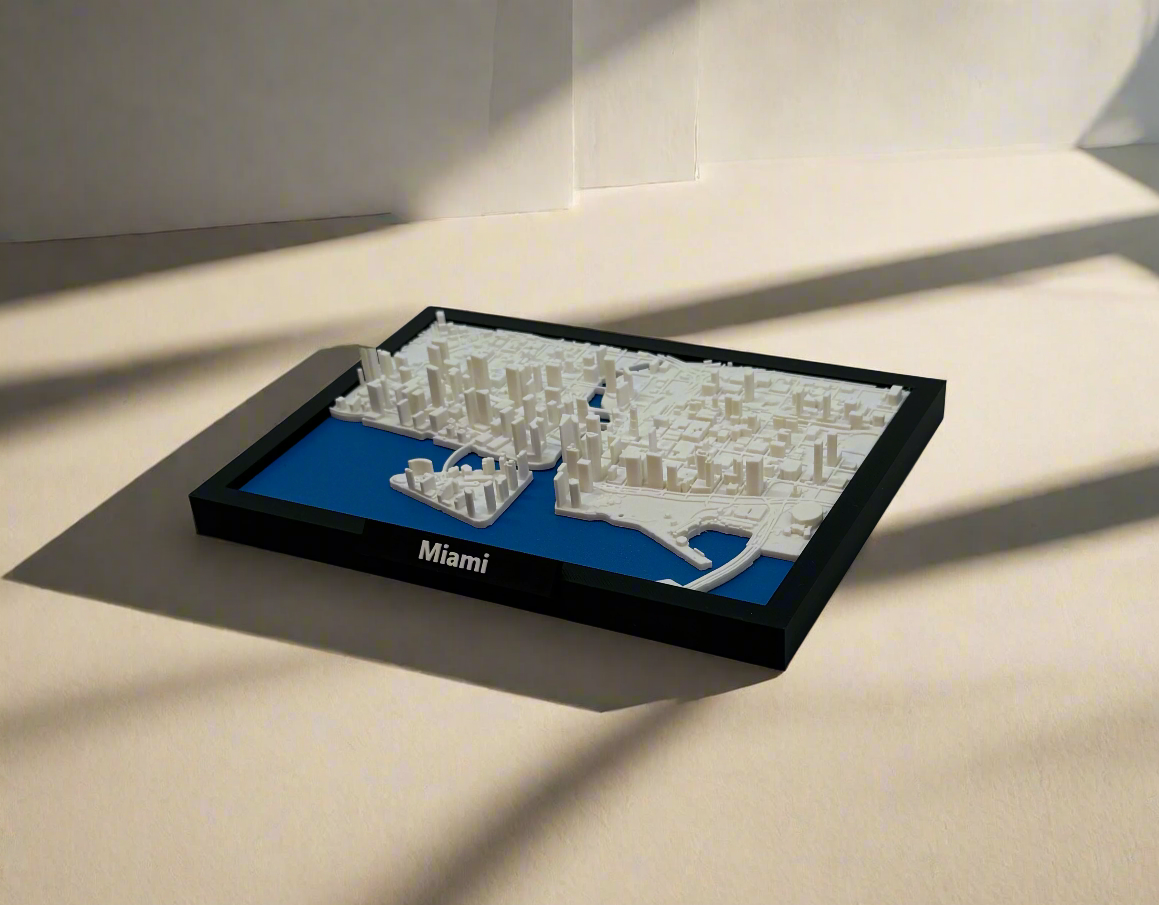 3D Geprinte Miniatuur van Miami – Gedetailleerde Stadskaart en Skyline - Premium Quality