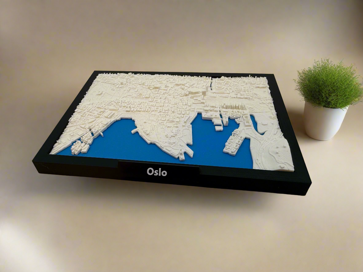 3D Geprinte Miniatuur van Oslo – Gedetailleerde Stadskaart en Fjorden - Premium Quality