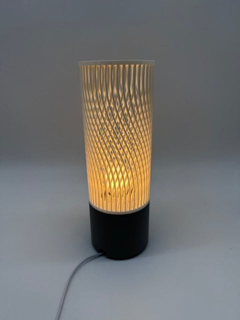 Moderne Tafellamp 'Spiral' met Opengewerkt Cilinderdesign en Grijze Voet – Stijlvolle Sfeerverlichting